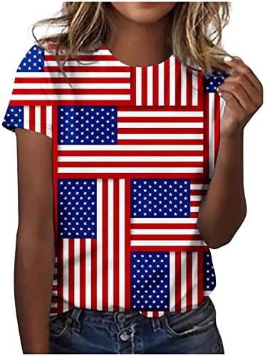 עליון לנשים שרוול קצר צווארון ארהב יום העצמאות יום העצמאות חמניות חמניות פרחוניות חולצות גרפיות Tshirts