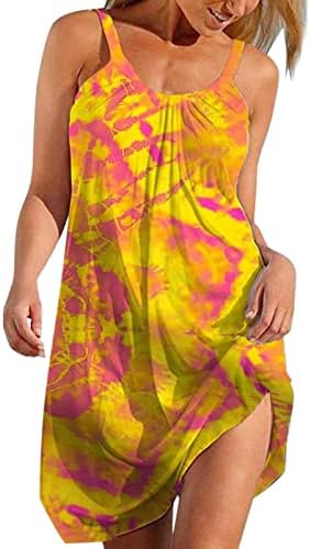 שמלת קיץ של Ruziyoog לנשים רופפות בוהו דפוס פרחוני רצועת ספגטי רצועת השמש שמלות חוף נדנדה זורמת ללא שרוולים