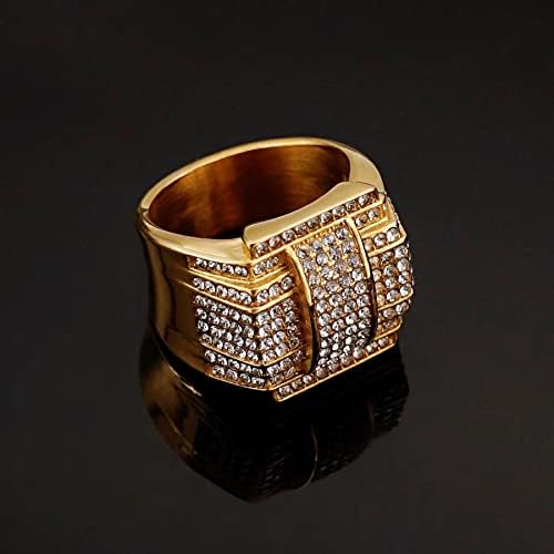 33 שכבות כפולות אייס מתוך טבעת לגברים כיכר טבעת מלא בלינג יהלומי היפ הופ טבעת זהב מצופה 316 נירוסטה קורן