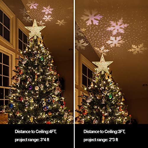 טופר עץ חג המולד של סמיונג מואר, 3D Hollow Glitter Star Toppers Toppers עם LED LED LED Shutflake Parplake