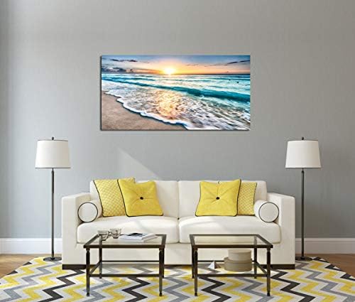 Baisuart S02250 בד הדפסים קיר אמנות חוף שקיעה גלי אוקיינוס ​​טבע תמונות נמתחות בד נמתח מעץ ממוסגר לחדר שינה