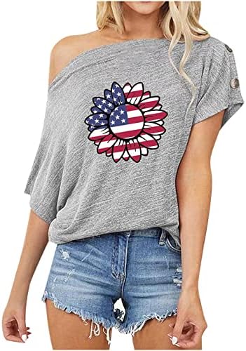 חולצות יום העצמאות של Qcemeni נשים חולצות דגל אמריקאי מזדמן חמניות חמניות כפתור מעל חולצות