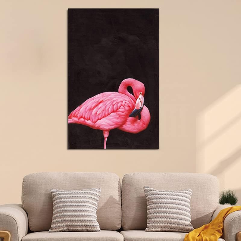 Chenbella-Flamingo צייר קיר צבוע באמנות חיה בד שמן ציור ציפור ורודה ציפור רומנטית נוף קיר מתאים לסלון חדר האוכל