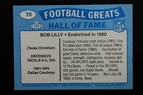 בוב לילי קאובויס HOF חתום חתימה משנת 1988 מתנפח 70 כרטיס כדורגל