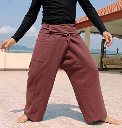 Raanpahmuang מכנסי דייג תאילנדים גברים/נשים, יוגה רופפת, פיראט, מכנסי הרמון, כותנה, מכנסי קימונו יוניסקס