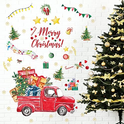 9 גיליונות חג המולד אדום משאית קיר מדבקות החג שמח אותיות קיר מדבקות משאית פתית שלג אורן עץ קיר מדבקות עבור משתלת
