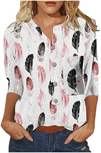 בנות 3/4 חולצות שרוול הדפסת חולצות טירט חולצות לנשים צוואר ספירה סטרץ 'בראנץ' סרוגה סרוגה חולצות