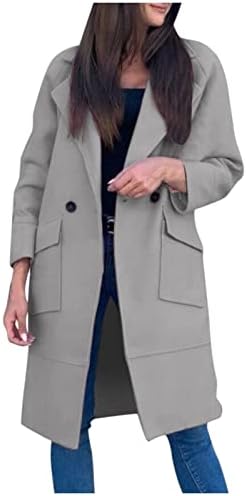 נשים של מוצק טור כפתורים כפול מעיל ארוך שרוול כפתור למטה דק מידי ארוך מעיל מעיל עם כיסים