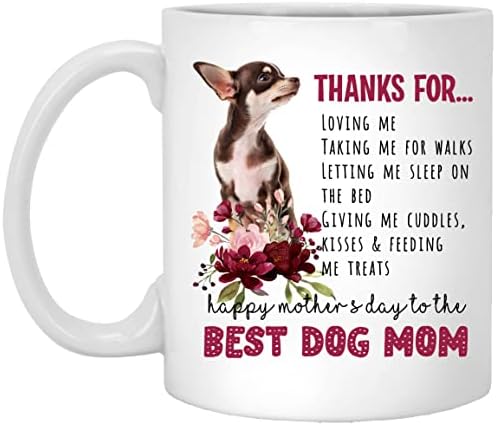 תודה שאהבת אותי ספל כלבים צ'יוואווה, יום האם שמח לכלב הכלב אמא ספל קפה, ספל קפה אישה, מתנה לאמא כלבים, ספל קרמי