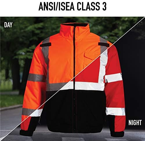 Bass Creek Outfitters גברים ANSI/ISEA Class 3 מעיל בטיחות נראות גבוהה - מעיל בניית בגדי עבודה: