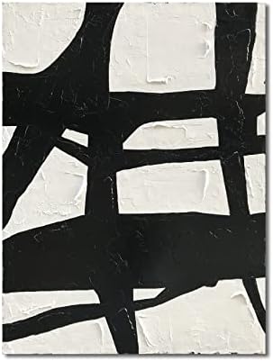 נאנקאי מצויר ביד אמנות ציור שמן מינימליסטי עכשווי, 40 על 28 אינץ ' אמנות מופשטת קיר בשחור לבן,אמנות