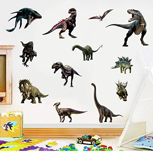 מדבקות קיר דינוזאור, קליפות ומקל נשלפות מדבקות מדבקות אמנות לילדים לילדים חדר שינה חדר משחקים סלון, רב צבעוני