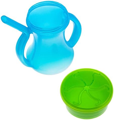 3 אבריהולדר 2-ב-1 כוסות חטיפי קש מובנות ידיות קש-ללא גילאים 1 + - ירוק / כחול