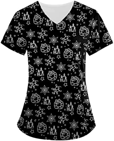סקראבס לנשים בתוספת גודל נמתח קצר שרוול צווארון שיש הדפסת מדים בגדי עבודה עם כיסים נוחות חג חולצות