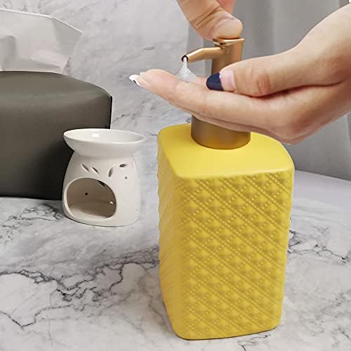 מתקן סבון זהב ומערך כלים לסבון קרמיקה צהוב, סט אביזרי אמבטיה קרמיקה מודרניים, קישוט ביתי לחדר אמבטיה