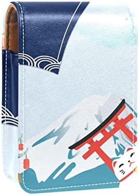 עור גלוס שפתון ארגונית עם מראה, מיני שפתון מחזיק תיק,בציר יפני ציור אמנות דפוס