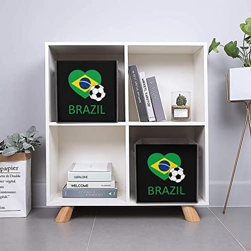 אהבה קוביות אחסון כדורגל בברזיל עם ידיות פחי בד מתקפלים המארגנים סלים לארון מדפים