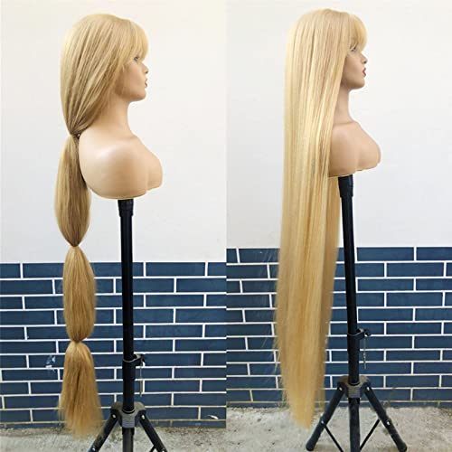 48 סנטימטרים סופר ארוך גדול שיער פאה בלונדינית קינקי ישר פאה עם פוני יקי שיער פאה עבור לבן נשים