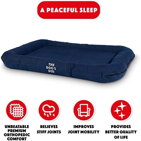מיטת המיטה של ​​הכלב מיטת כלבים אטומה למים, בד ג'ינס כחול עמיד XL, רוכסן YKK, כיסוי הפיך רחיץ, מיטות כלבים