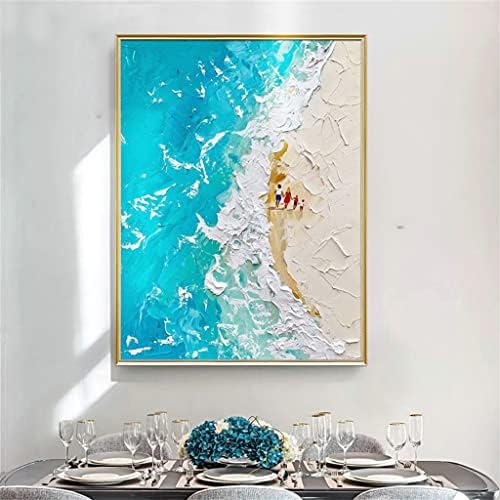 סכין שמן ציור בעבודת יד חוף כחול אוקיינוס נוף בית בד בית תפאורה
