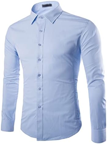 חולצת שמלה לגברים שרוול ארוך מוצק כפתור עסקים למטה חולצות בכושר רגיל קמטים מזדמנים חולצה פורמלית