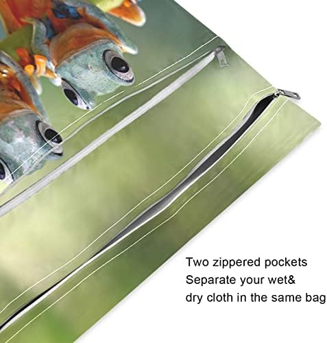 ZZXXB צפרדעים חמודות שקית רטובה אטומה למים חיתול בד לשימוש חוזר תיק יבש רטוב עם כיס רוכסן לטיולים בריכת