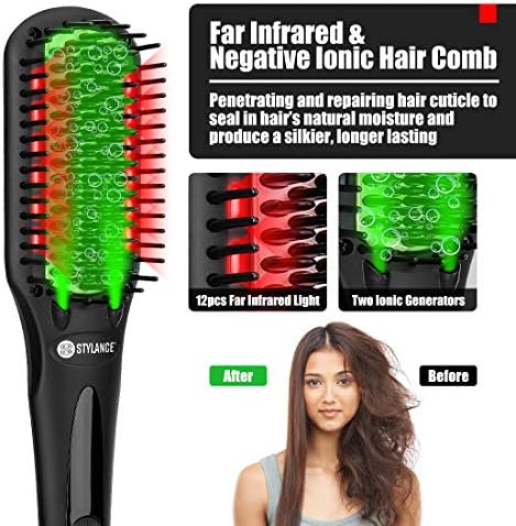 מברשת מחליק שיער לוני, אינפרא אדום+חימום קרמיקה/תצוגת LED/טמפרטורות מתכווננות/מברשת יישור שיער אנטי סקאלד,