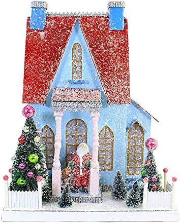 חג המולד הולי ג'ולי בית חג המולד קרטון פץ סנטה עם תיק - בית אחד 13.75 אינץ ' - Hou344 - כחול