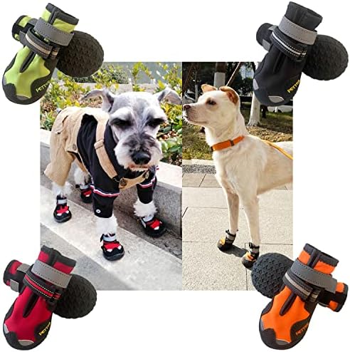 מגפי כלבים אטומים למים עמידים עם עיצובים רפלקטיביים מרובים, שאינם החלקה, סט של 4 נעליים)