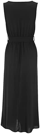 שמלת חולצה של מיאשוי עם חגורה שמלות מקסי לקיץ לחופשה לנשים תחרה ללא שרוולים שמלת שרוול ארוך לנשים V