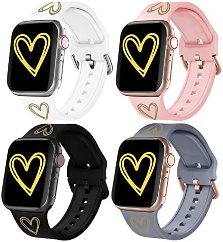 להקות SWUU 4 פאק תואמות את Apple Watch 38 ממ 40 ממ 41 ממ לגברים נשים, סיליקון רך עם זהב אהבה