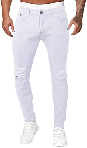 6 קצף גברים של ספורט מזדמן מוצק צבע קלאסי סגנון גבוהה למתוח הדוק חור קטן רגל ג 'ינס ז' אן גברים