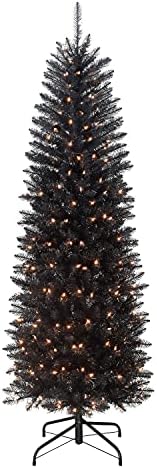 Puleo בינלאומי מואר לפני 7.5 'עיפרון פרייזר עץ חג המולד מלאכותי אשוח עם 250 אורות, שחור