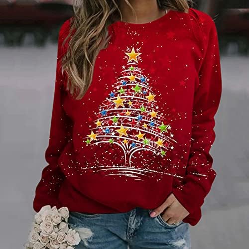 סוודר חג המולד מכוער נשים מסתובבות עץ חג המולד חולצות חולצות שרוול ארוך סווטשירט סווטשירט מדליק חולצות