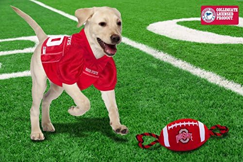 חיות מחמד ראשונות NCAA אוהיו סטייט סטייט Buckeyes צעצוע של כלב כדורגל, חומרי ניילון באיכות קשה, חבלים