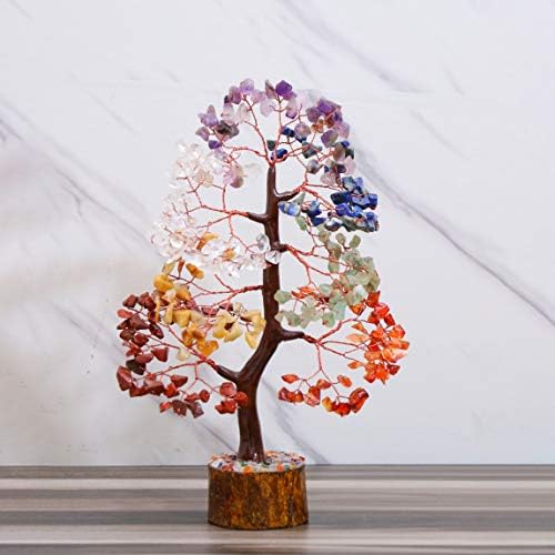 7 עץ צ'אקרה של חיים - עץ קריסטל לאנרגיה חיובית, תפאורה של פנג שואי - כסף בונסאי, מתנה רוחנית, חוט נחושת,