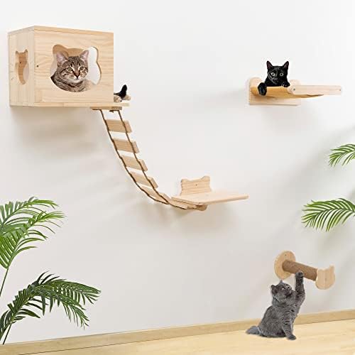 קיר רכוב חתול עץ בית וחתול קיר מדפים ומוטות עבור מקורה חתול ריהוט צרור