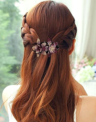 קליפ שיער של ריינסטון פרחים כפול לנשים קליפי שיער מפוארים גבישים אביזרי שיער דקורטיביים ארוכים