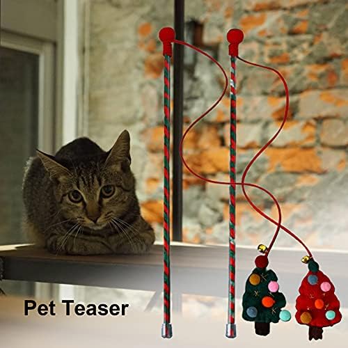 Koqwez33 חתול מתגרה צעצועי שרביט צעצועים, חתולים שרביט צעצוע עץ חג המולד צורה של עץ חג המולד דיכאון צעצוע