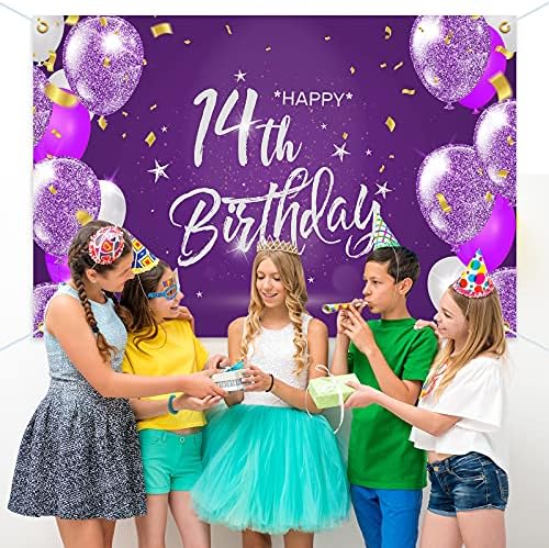 המגר 6 על 4 רגל שמח יום הולדת 14 באנר רקע - 14 שנים יום הולדת קישוטים ספקי צד עבור בנות-סגול