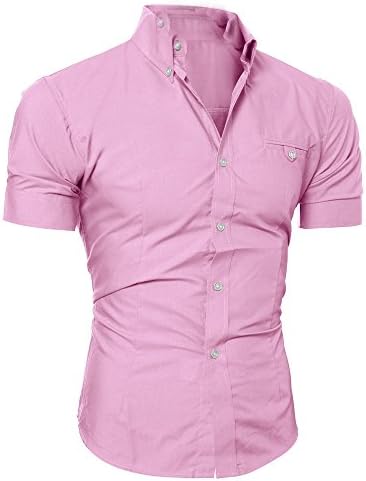 חולצות כפתור בצבע אחיד של Weuie, חולצות עבודה מזדמנות בכושר רגיל עם שרוול קצר חול חולצות קיץ חולצות
