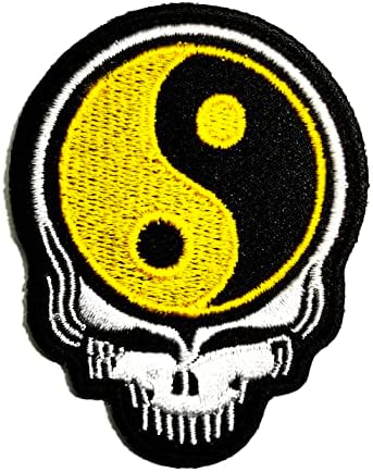 נדיר טלאי צהוב שחור יין יאנג גולגולת טאו איזון סיני סמל סימן שלט רקום אפליקציות תפור או ברזל על טלאים מדבקות קריקטורה