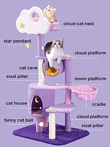 חתול עץ עבור מקורה חתולים 59.1 סנטימטרים חתול מגדלי חתול דירה עם ענן לוח פלטפורמת חתול קן וסריטות הודעות עבור
