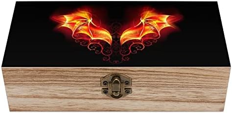 Nudquio Burning כנפיים של דרקון לוהט עם ארגזי מארגן אחסון מעץ ממוסמר עם מנעול רטרו לתמונות תכשיטים שמירת