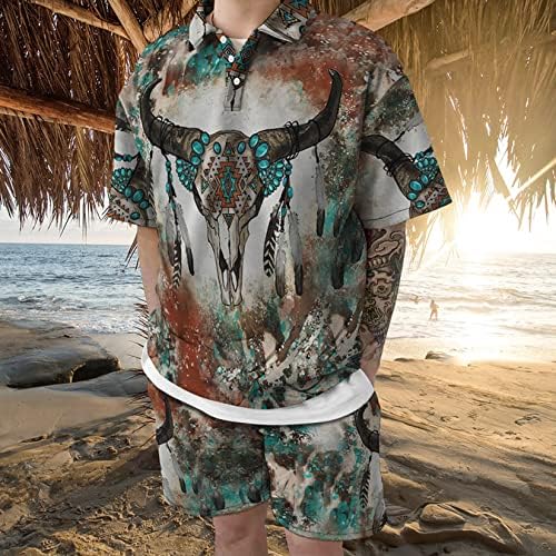 URVIP 2 PCS טעם אתני מזדמן תלת מימד תלת מימד מודפס שרוול קצר של חולצות פולו הוואי ומערכות תלבושת