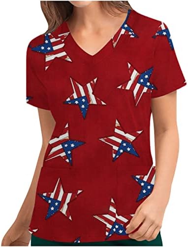 חולצה נשים שרוול קצר 2023 עמוק צוואר גרפי כוכב לב אהבת עבודת משרד לשפשף אחיד למעלה חולצת טי עבור בנות