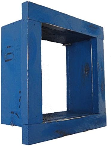 תצוגת תיבת צל מעץ/מעץ מרובעת - 6 x 6 - כחול פריוויק - דקורטיבי מושקע בווינטג 'במצוקה