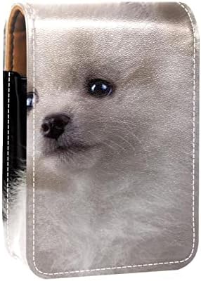 נסיעות שפתון ארגונית מקרה, שפתון מקרה נייד איפור תיק עם מראה, לבן כלב בעלי החיים דפוס
