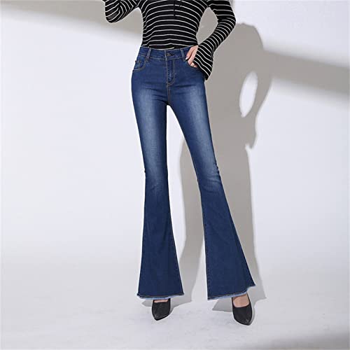 נשים של בציר למתוח התלקחות ג 'ינס גבוהה מותן סקיני פעמון תחתון ג' ינס מכנסיים בכושר רזה התחת