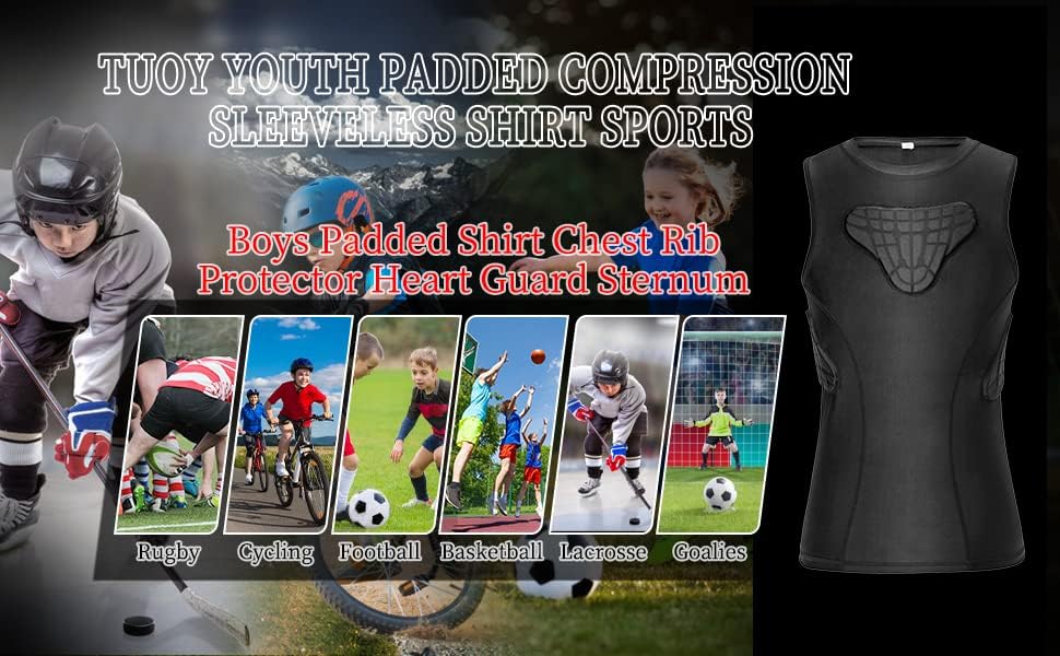 DGXINJUN נוער ילדים בנים חולצת דחיסה מרופדת ומגן ירך צלעות חזה לתחרות ספורט בייסבול בכדורגל